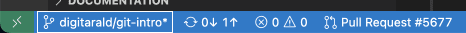 Cropped screenshot of the VS Code status bar highlighting the current Git branch name, often next to a branch icon.